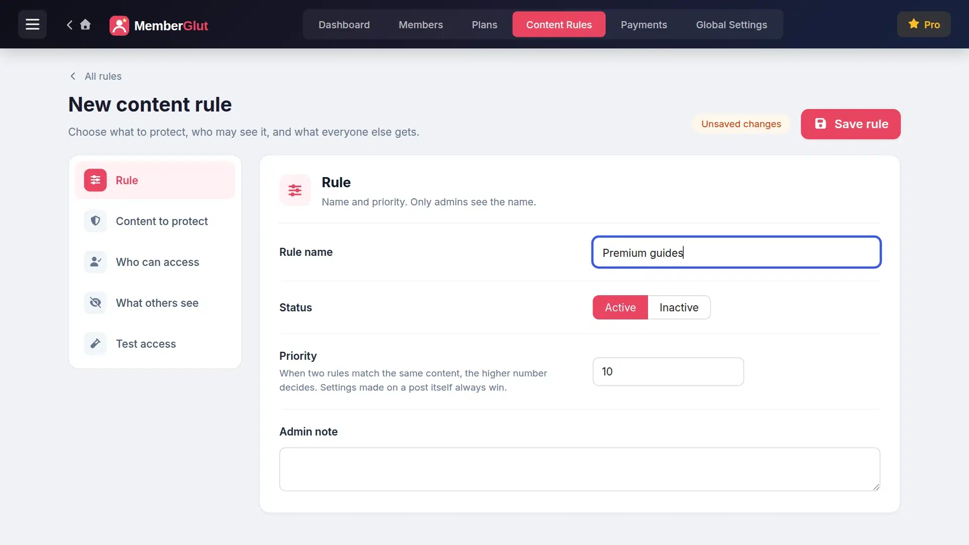 New content rule with the rule name Premium guides