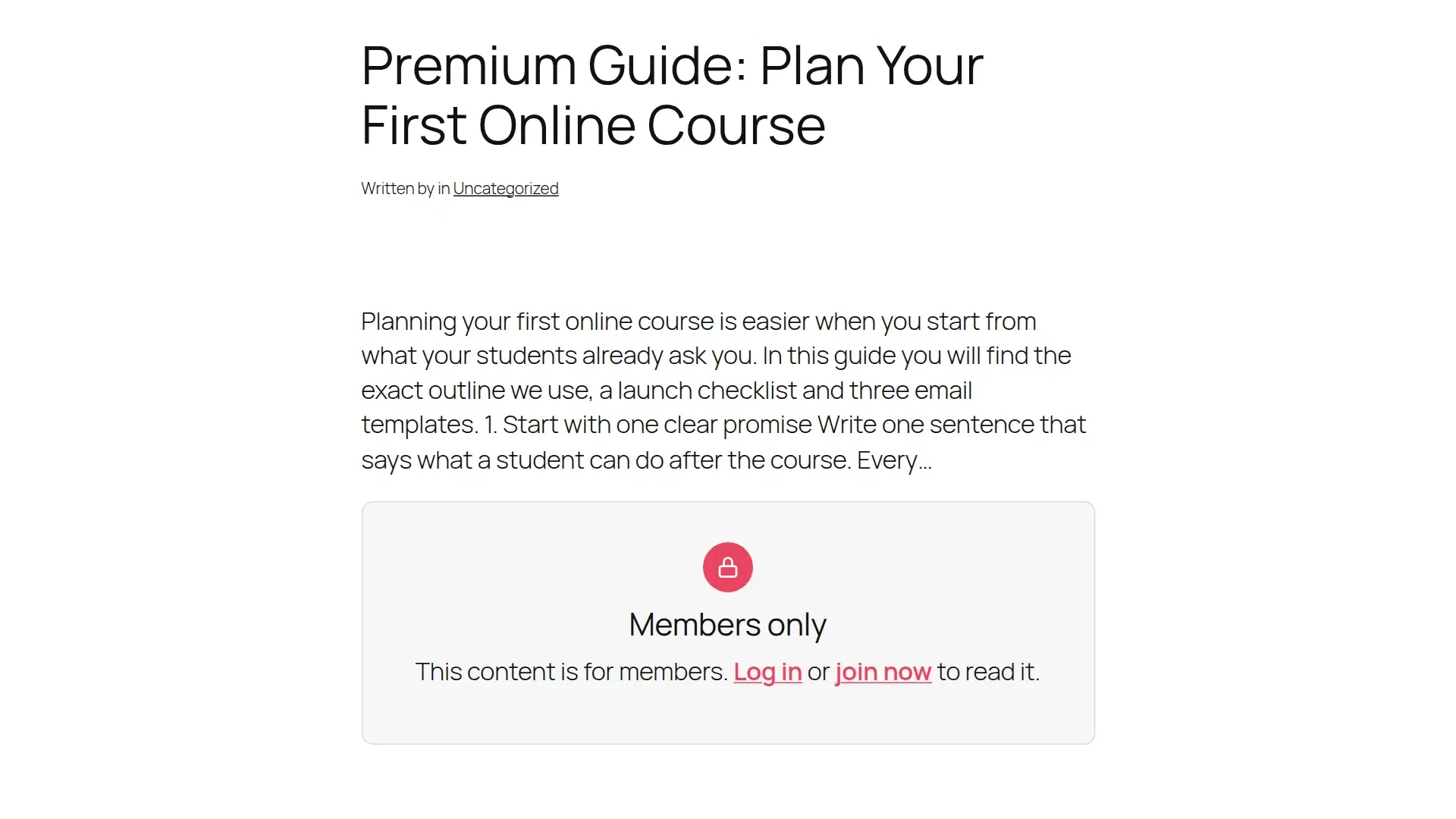 A members-only post showing a short teaser and a Members only message with log in and join links